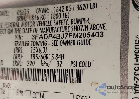 2015 Ford Fiesta Se из США, поврежденный, VIN 3FADP4BJ7FM205403